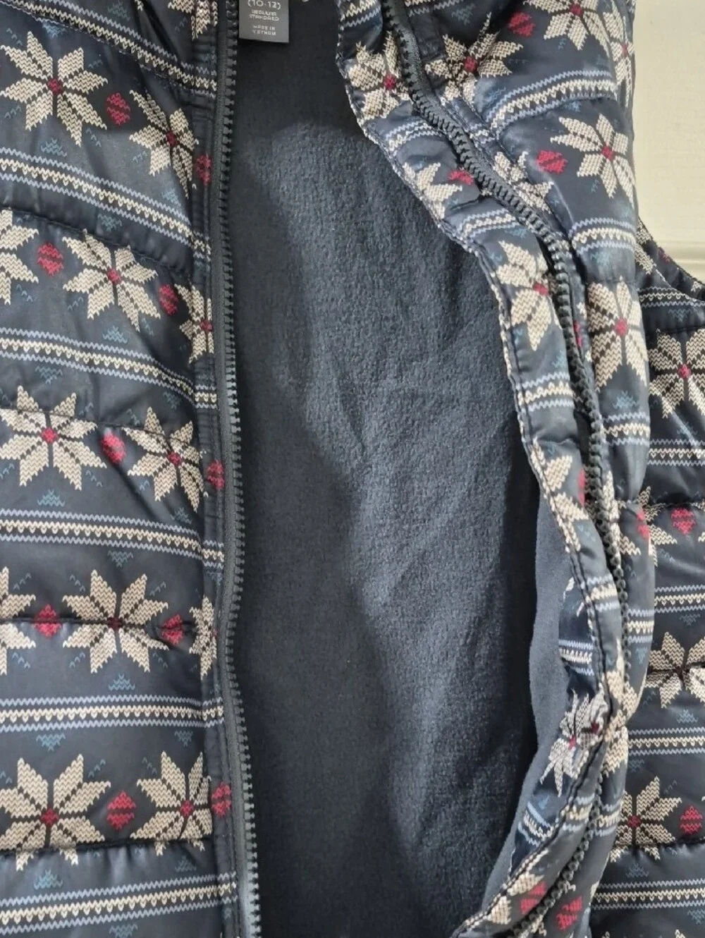 Old Navy Navy Quilted Vest with White Snowflake and Pink Accents